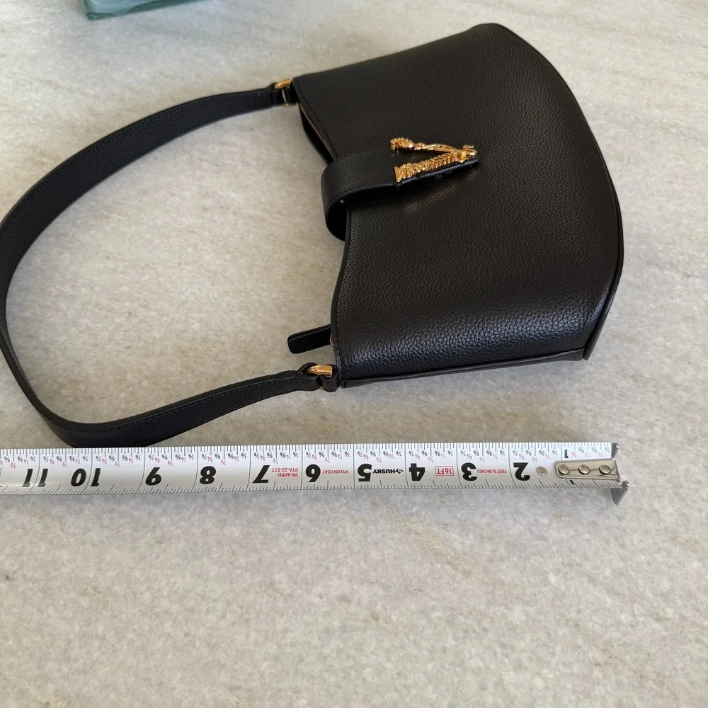 Versace Virtus‎ Small Hobo Bag Black Grained Leather Gold Barocco V